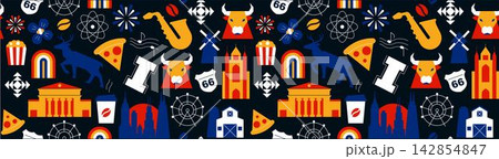 Illinois Chicago American USA Geometric Seamless Pattern, Flat Design Abstract Minimalist with City, Architecture and Cultural Icons Illinois Chicago American USA Geometric Seamless Pattern, Flat Design Abstract Minimalist with City, Architecture and Cultural Icons 142854847