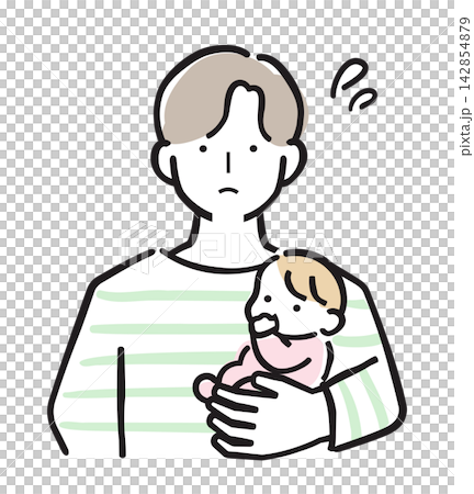 Men and dads struggling to hold their babies: Pastel-colored illustrations of parenting and childcare worries. Men and dads struggling to hold their babies: Pastel-colored illustrations of parenting and childcare worries. 142854879