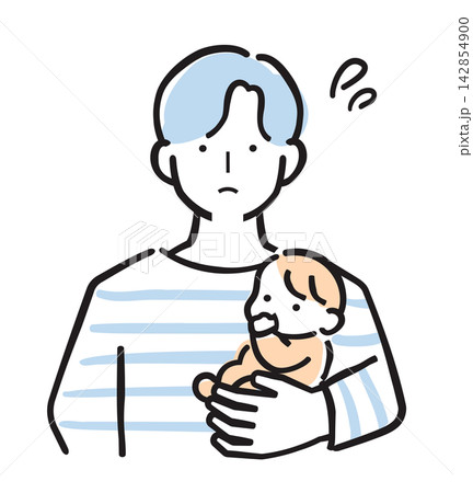 赤ちゃんを抱っこして困る男性・パパ 育児・子育ての悩みシンプルカラーイラスト 赤ちゃんを抱っこして困る男性・パパ 育児・子育ての悩みシンプルカラーイラスト 142854900