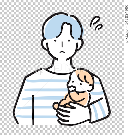 赤ちゃんを抱っこして困る男性・パパ 育児・子育ての悩みシンプルカラーイラスト 赤ちゃんを抱っこして困る男性・パパ 育児・子育ての悩みシンプルカラーイラスト 142854900