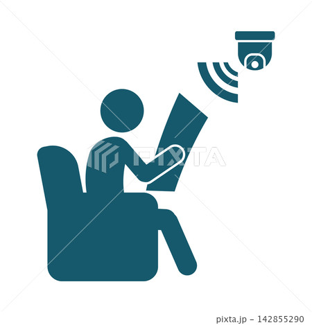 椅子で読書する人物と見守りカメラのイラスト 142855290
