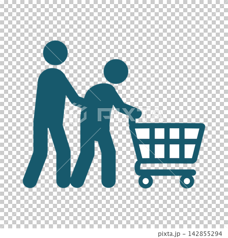 買い物カートを押す人物と介助者 142855294