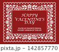 Valentine's Day Greeting Card with Vintage White Lace Floral Frame on Red Background 142857770
