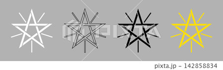 Set of black, white, black contour, golden pentagram silhouette from flag of Ethiopia simple badge, sticker. National emblem outline flat icons. Set of black, white, black contour, golden pentagram silhouette from flag of Ethiopia simple badge, sticker. National emblem outline flat icons. 142858834