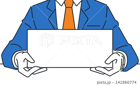 白いボードを持って立つビジネスパーソンのイラスト（文字入れスペース付き） 142860774
