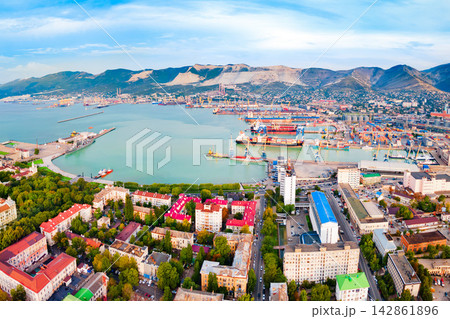 Novorossiysk city aerial panoramic view 142861896