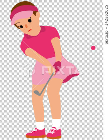 スポーツ大会の試合に挑む女子選手のイラスト・アプローチショット中のゴルフ選手 スポーツ大会の試合に挑む女子選手のイラスト・アプローチショット中のゴルフ選手 142862025