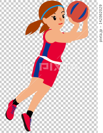 插圖描繪了女運動員參加體育比賽的場景——3名籃球運動員正在比賽 插圖描繪了女運動員參加體育比賽的場景——3名籃球運動員正在比賽 142862029