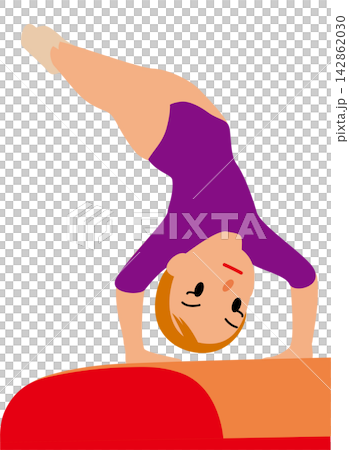 描繪女運動員參加運動比賽和體操運動員進行跳馬錶演的插圖。 描繪女運動員參加運動比賽和體操運動員進行跳馬錶演的插圖。 142862030