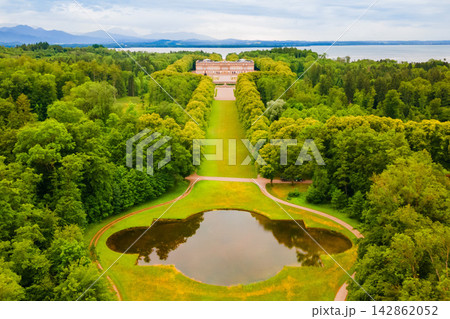Herrenchiemsee Palace aerial panoramic view, Bavaria Herrenchiemsee Palace aerial panoramic view, Bavaria 142862052