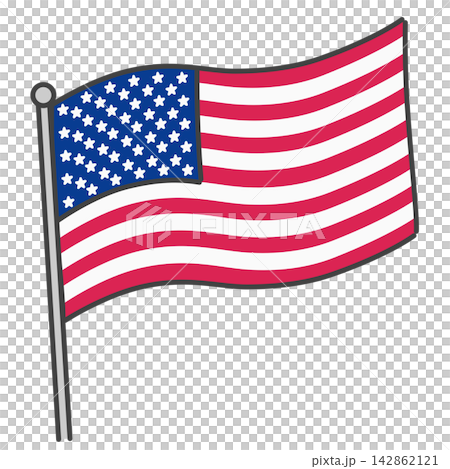 アメリカ合衆国の国旗・星条旗とフラッグポールのイラスト アメリカ合衆国の国旗・星条旗とフラッグポールのイラスト 142862121