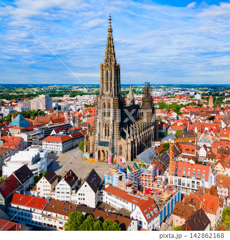 Ulm Minster Church aerial panoramic view, Germany 142862168