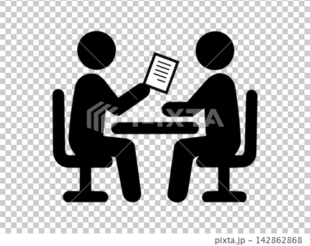 A pictogram of people having a meeting in an office. A pictogram of people having a meeting in an office. 142862868