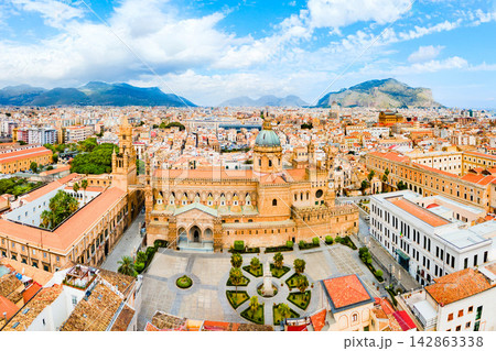Palermo Cathedral or Duomo aerial panoramic view, Sicily Palermo Cathedral or Duomo aerial panoramic view, Sicily 142863338