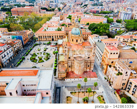 Palermo Cathedral or Duomo aerial panoramic view, Sicily 142863339