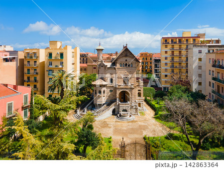 Villino Florio villa aerial panoramic view in Palermo Villino Florio villa aerial panoramic view in Palermo 142863364