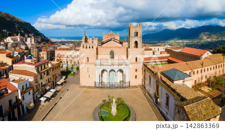 Monreale Cathedral or Duomo di Monreale aerial view, Palermo Monreale Cathedral or Duomo di Monreale aerial view, Palermo 142863369