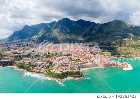 Castellammare del Golfo town aerial panoramic view 142863425
