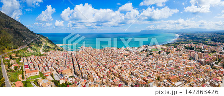 Castellammare del Golfo town aerial panoramic view 142863426