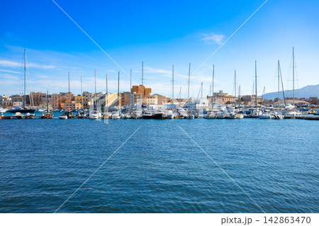 Trapani city port aerial panoramic view in Sicily Trapani city port aerial panoramic view in Sicily 142863470