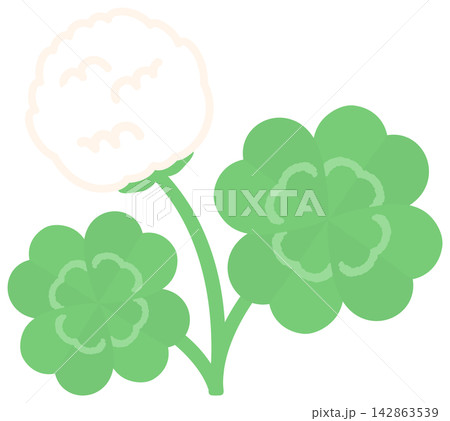 四つ葉のクローバーと花のイラスト素材 142863539