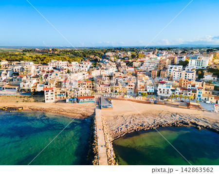 Marinella di Selinunte aerial panoramic view in Sicily Marinella di Selinunte aerial panoramic view in Sicily 142863562