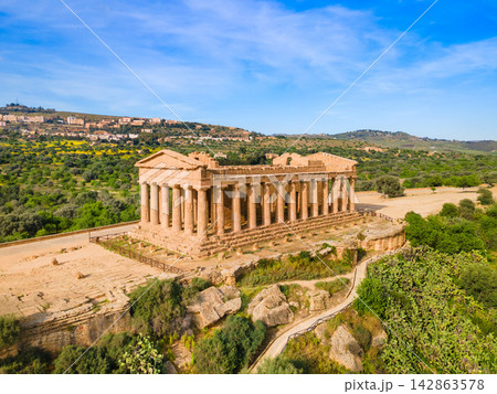 Temple of Concordia aerial panoramic view, Agrigento Temple of Concordia aerial panoramic view, Agrigento 142863578