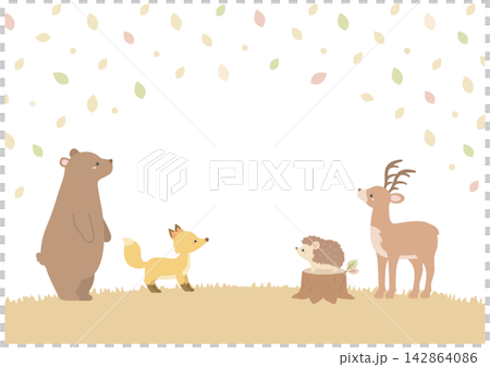 Autumn leaves and forest animals, autumn background illustration Autumn leaves and forest animals, autumn background illustration 142864086