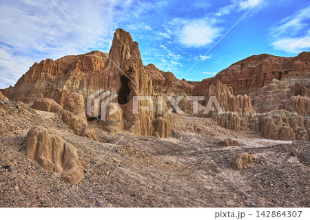 Cathedral Gorge Rock Formations Cave Entrance and Desert Landscape Nevada Cathedral Gorge Rock Formations Cave Entrance and Desert Landscape Nevada 142864307