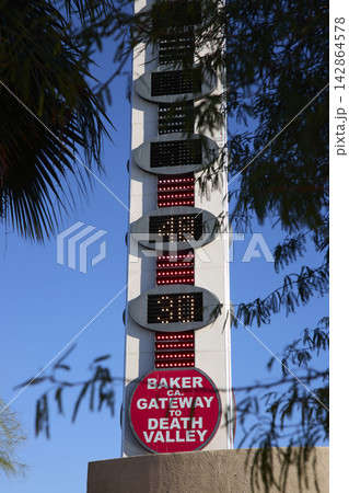 World's Tallest Thermometer Baker California Roadside Landmark with Death Valley Sign World's Tallest Thermometer Baker California Roadside Landmark with Death Valley Sign 142864578