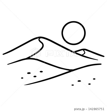 Calm desert sand dune landscape under shining sun outline for kids animal habitat coloring book bringing peaceful joy to simple outdoor adventure 142865751