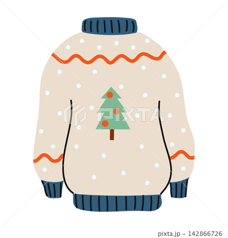 Charming wool pullover featuring Norwegian patterns and traditional festive motifs perfect for staying comfortable or wearing to a Christmas party. 142866726