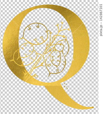Golden letter Q monogram with hand drawn outline lunaria honesty pod botanical illustration. Elegant luxury metallic gold alphabet design element for invitations. Initial winter decoration clip art. Golden letter Q monogram with hand drawn outline lunaria honesty pod botanical illustration. Elegant luxury metallic gold alphabet design element for invitations. Initial winter decoration clip art. 142867101