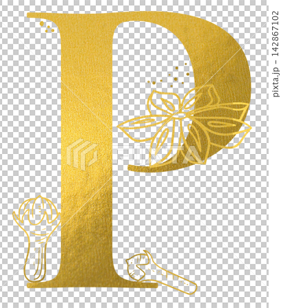 Golden letter P monogram with hand drawn outline star anise and cloves spice illustration. Elegant luxury metallic gold alphabet design element for invitations. Initial winter decoration clip art. Golden letter P monogram with hand drawn outline star anise and cloves spice illustration. Elegant luxury metallic gold alphabet design element for invitations. Initial winter decoration clip art. 142867102