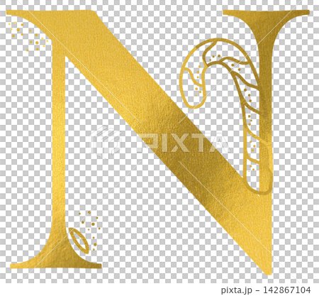 Golden letter N monogram with hand drawn outline christmas candy cane sweet illustration. Elegant luxury metallic gold alphabet design element for invitations. Initial winter decoration clip art. Golden letter N monogram with hand drawn outline christmas candy cane sweet illustration. Elegant luxury metallic gold alphabet design element for invitations. Initial winter decoration clip art. 142867104