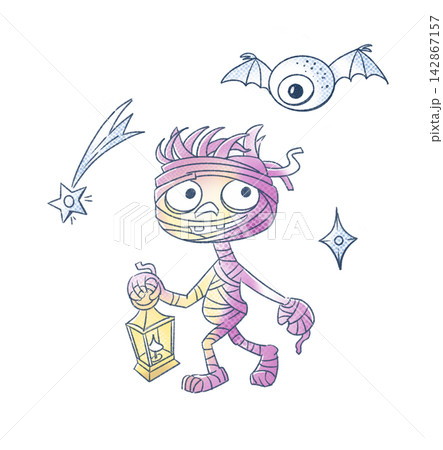 Halloween mummy lantern eyeball bat sticker pack. Isolated clip art collection illustration reflecting kawaii anime aesthetic and creepy cute trends. Cute pastel gradient elements popular in pop cultu Halloween mummy lantern eyeball bat sticker pack. Isolated clip art collection illustration reflecting kawaii anime aesthetic and creepy cute trends. Cute pastel gradient elements popular in pop cultu 142867157