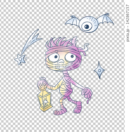 Halloween mummy lantern eyeball bat sticker pack. Isolated clip art collection illustration reflecting kawaii anime aesthetic and creepy cute trends. Cute pastel gradient elements popular in pop cultu Halloween mummy lantern eyeball bat sticker pack. Isolated clip art collection illustration reflecting kawaii anime aesthetic and creepy cute trends. Cute pastel gradient elements popular in pop cultu 142867157