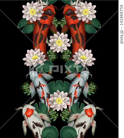 Border with koi fishes and lotus. Vector. Border with koi fishes and lotus. Vector. 142868758