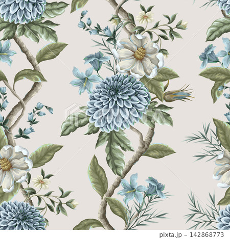 Seamless pattern with dahlia and magnolia flowers. Vector. Seamless pattern with dahlia and magnolia flowers. Vector. 142868773