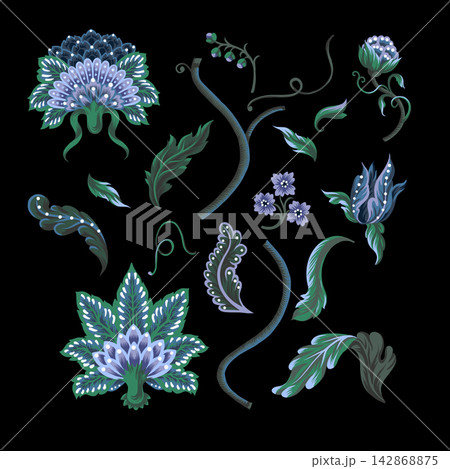 Indian floral ornament elements isolated. Vector. Indian floral ornament elements isolated. Vector. 142868875