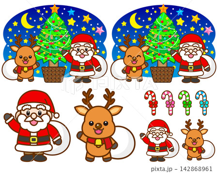 サンタクロースとトナカイのクリスマスイラスト素材セット2 サンタクロースとトナカイのクリスマスイラスト素材セット2 142868961