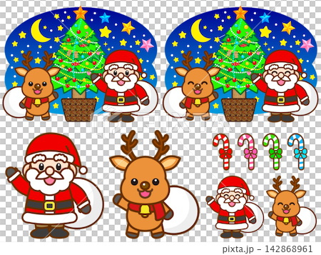 サンタクロースとトナカイのクリスマスイラスト素材セット2 サンタクロースとトナカイのクリスマスイラスト素材セット2 142868961