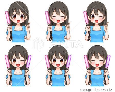 推し活するペンライトを持った女性のイラスト素材セット2 推し活するペンライトを持った女性のイラスト素材セット2 142869412