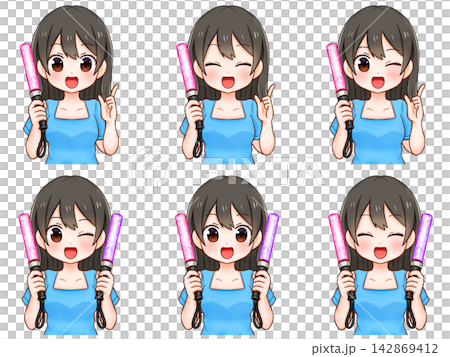 推し活するペンライトを持った女性のイラスト素材セット2 推し活するペンライトを持った女性のイラスト素材セット2 142869412