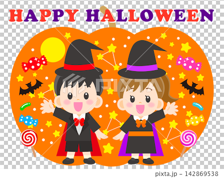 Illustrations of children in costumes celebrating Halloween (Part 4) 142869538