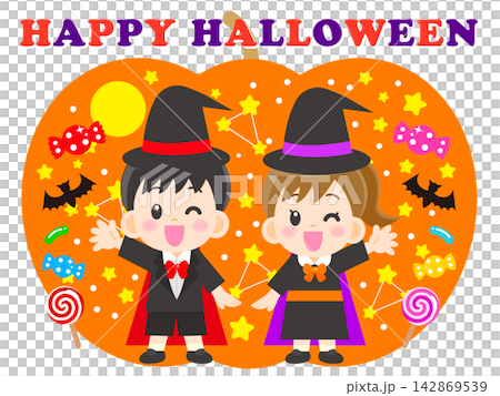 5 illustrations of children in costumes celebrating Halloween 5 illustrations of children in costumes celebrating Halloween 142869539