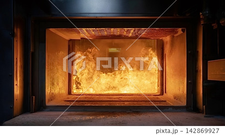 Cremation furnace burning with intense fire and high heat Cremation furnace burning with intense fire and high heat 142869927