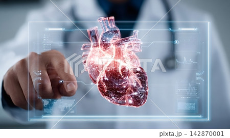 Doctor interacting with holographic heart for medical diagnosis 142870001