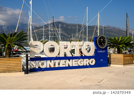 Porto Montenegro Marina With Yacht Masts And Mountains 142870349