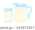 手描き 水彩 ミルクピッチャー コップ イラスト セット デフォルメ 素材 白背景 透過 142871857
